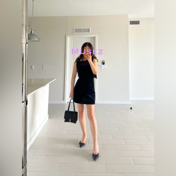 Zara VELVET BOWS DRESS Black - Picture 10 of 10